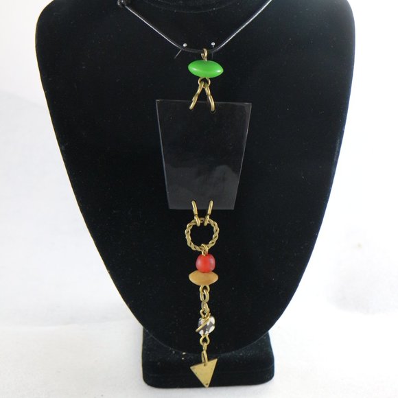 Hand Crafted Jewelry - Unique African Geometric Brass and Beads Necklace